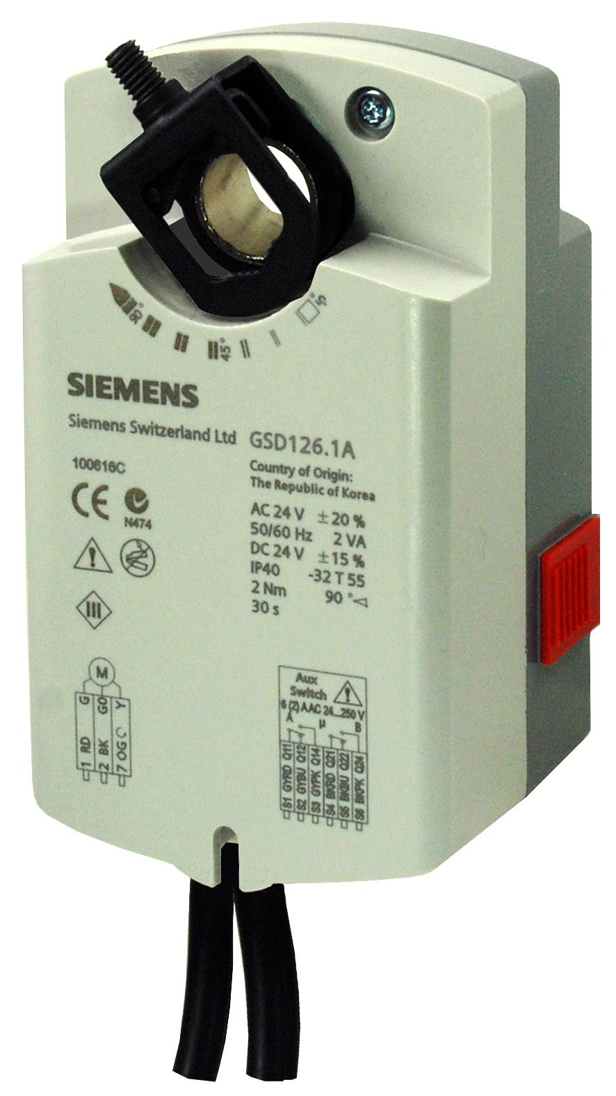 Siemens Luftklappen-Drehantrieb, AC/DC 24 V, SPST, 2 Nm, 30 s, 2 Hilfsschalter GSD126.1A