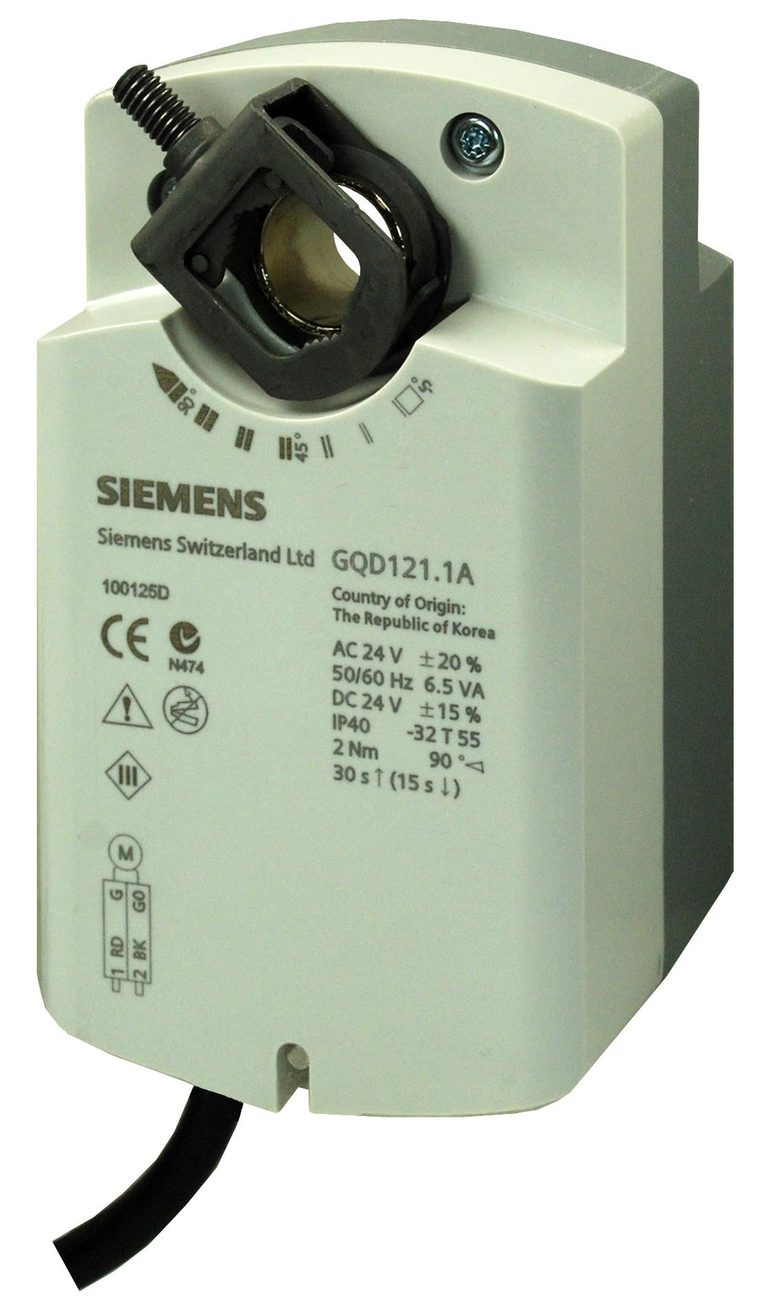 Siemens Luftklappen-Drehantrieb, AC/DC 24 V, 2-Punkt, 2 Nm, Federrücklauf 30/15 s GQD121.1A