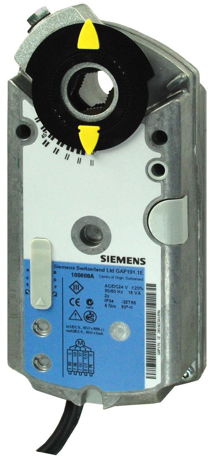 Siemens Luftklappen-Drehantrieb, AC/DC 24 V, DC 0(2)...10 V/ 0(4)...20 mA, 6 Nm, 2 s, 2 Hilfsschalter GAP196.1E