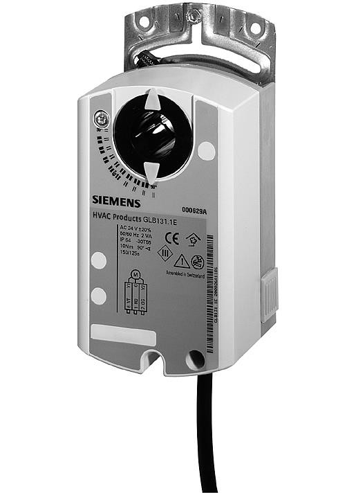 Siemens Luftklappen-Drehantrieb, AC/DC 24 V, DC 0/2...10 V, 10 Nm, 150 s, 2 Hilfsschalter GLB166.1E