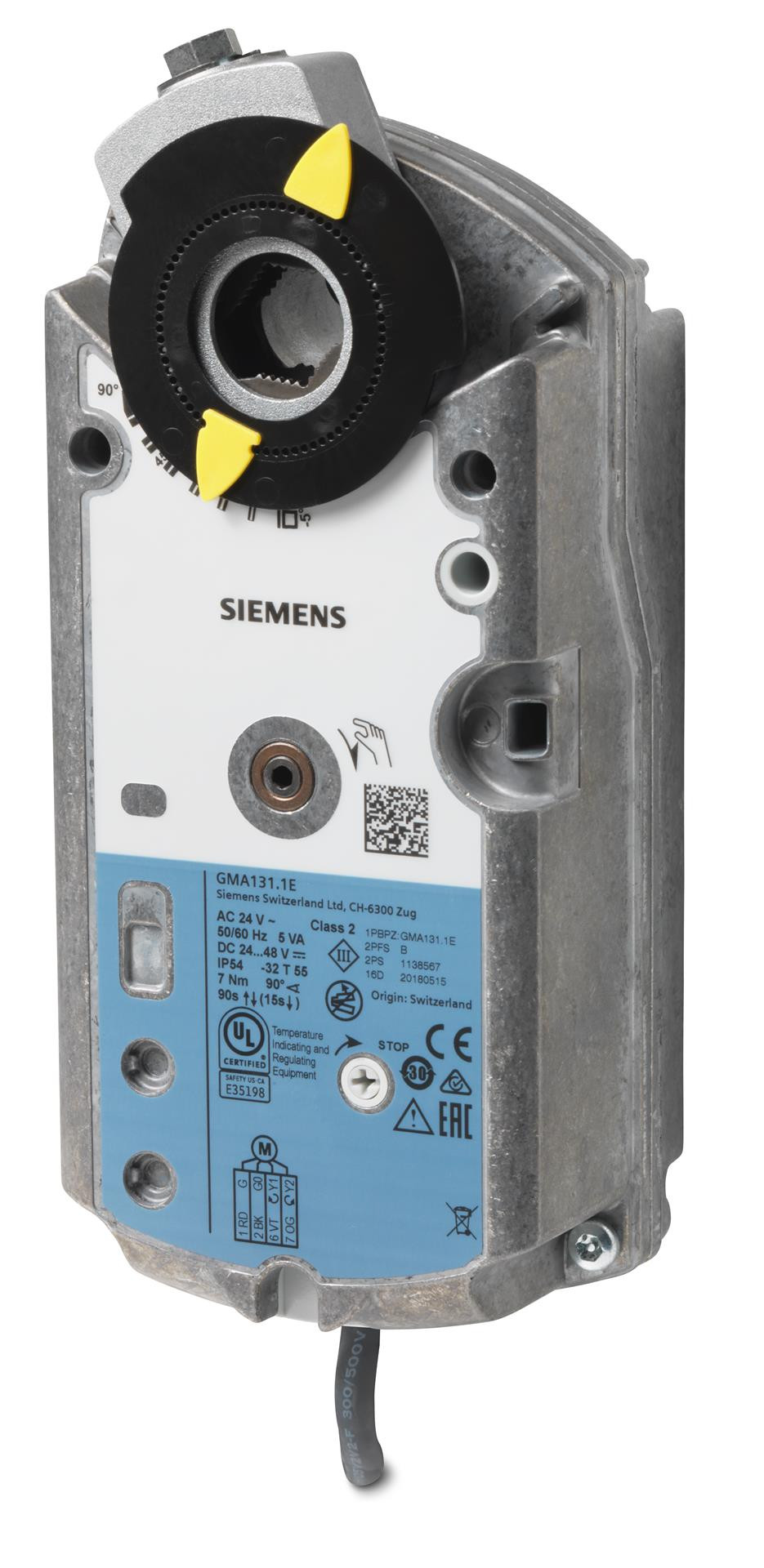 Siemens Luftklappen-Drehantrieb, AC/DC 24 V, 3-Punkt, 7 Nm, Federrücklauf 90/15 s GMA131.1E