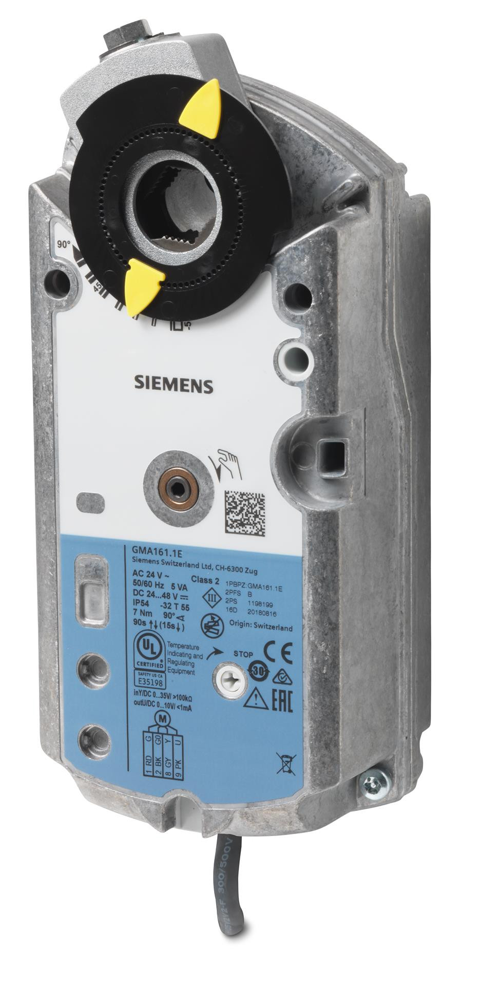 Siemens Luftklappen-Drehantrieb, AC/DC 24 V, DC 0…10 V, 7 Nm, Federrücklauf 90/15 s GMA161.1E
