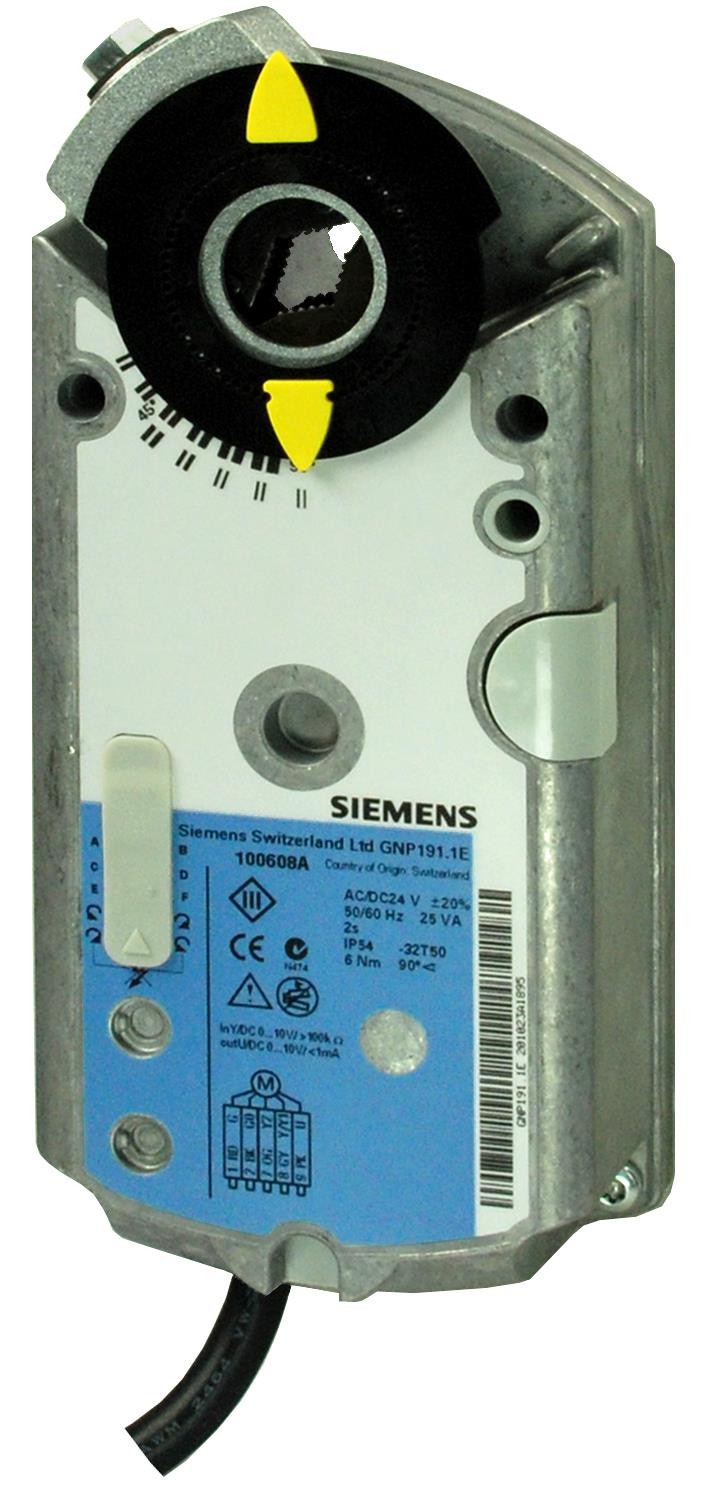 Siemens Luftklappen-Drehantrieb, AC/DC 24 V, DC 0(2)...10 V / 0(4)...20 mA, 6 Nm, 2 s, mit elektronischer Notstellfunktion GNP191.1E